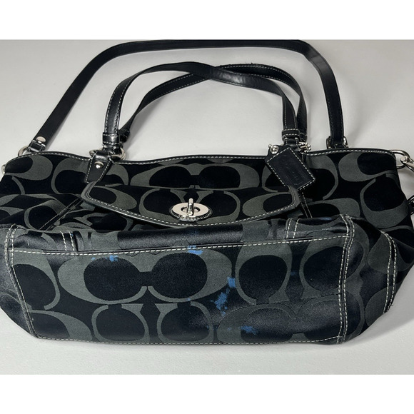 Coach Leah Signature C Turnlock Satchel Tote Handbag Black Jacquard Y2K - Picture 4 of 15